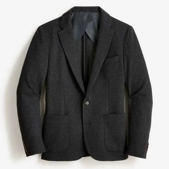 New men's XL J Crew slim fit knit suit jacket in wool-cotton blend Charcoal